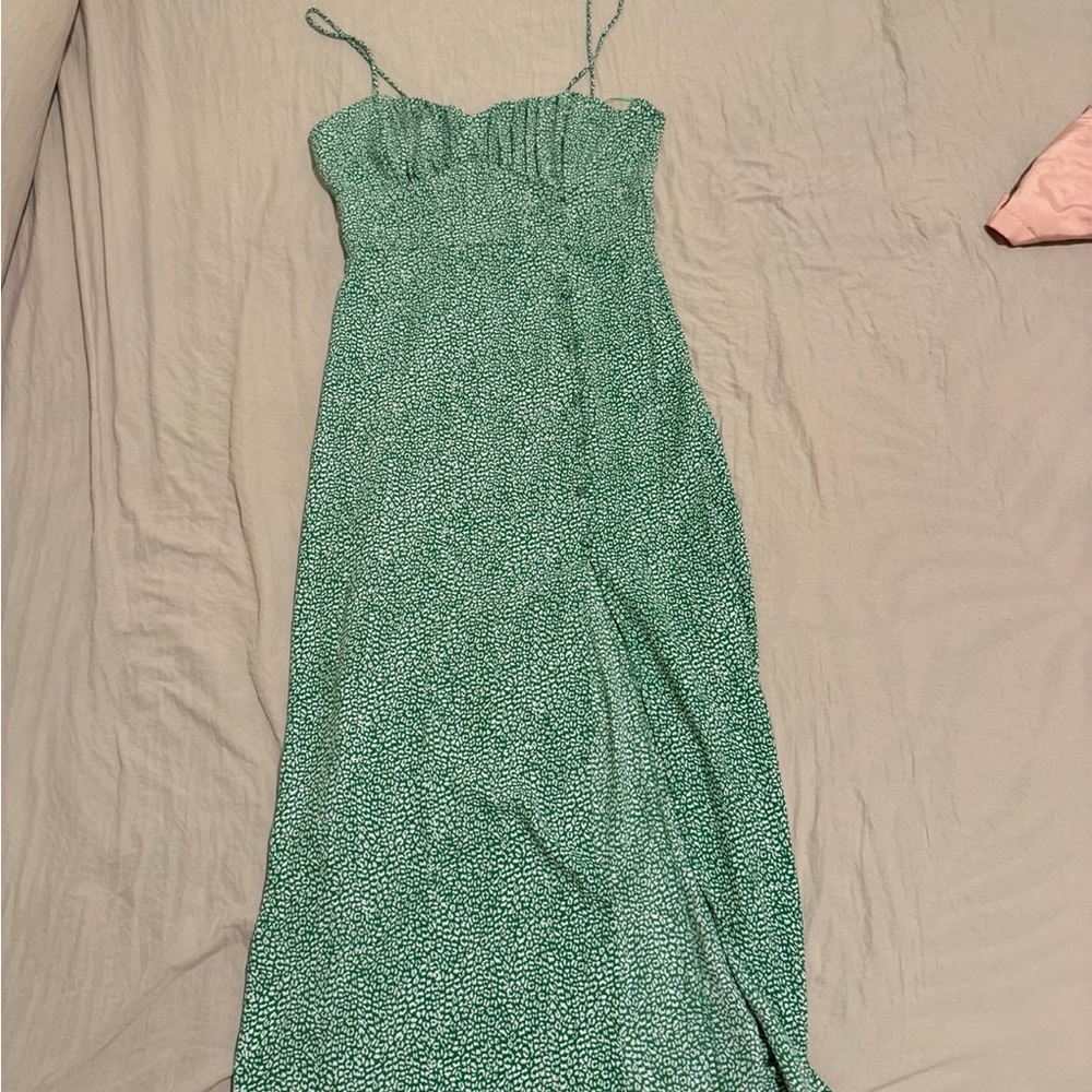 Zara Green Ditsy-Print Midi Slip Dress